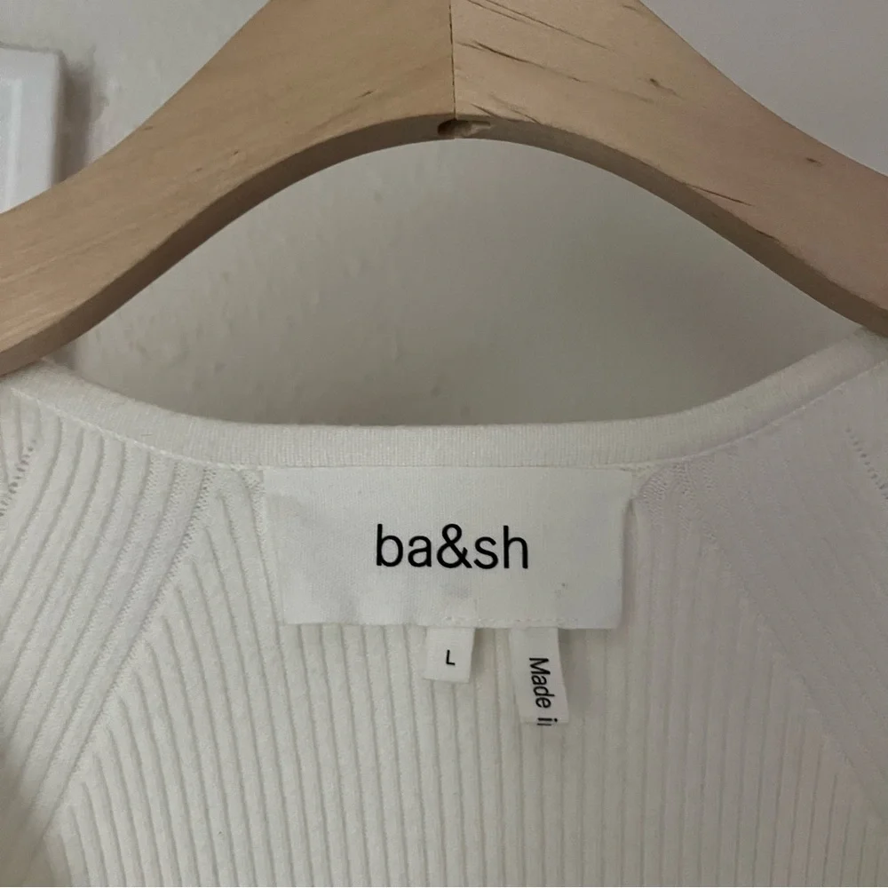 BA&SH white rib knit viscose blend chunky button up puff long sleeve top - Picture 6 of 7